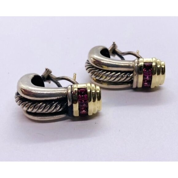 David Yurman Sterling Silver 925 585 14K Earrings Pink Stone
